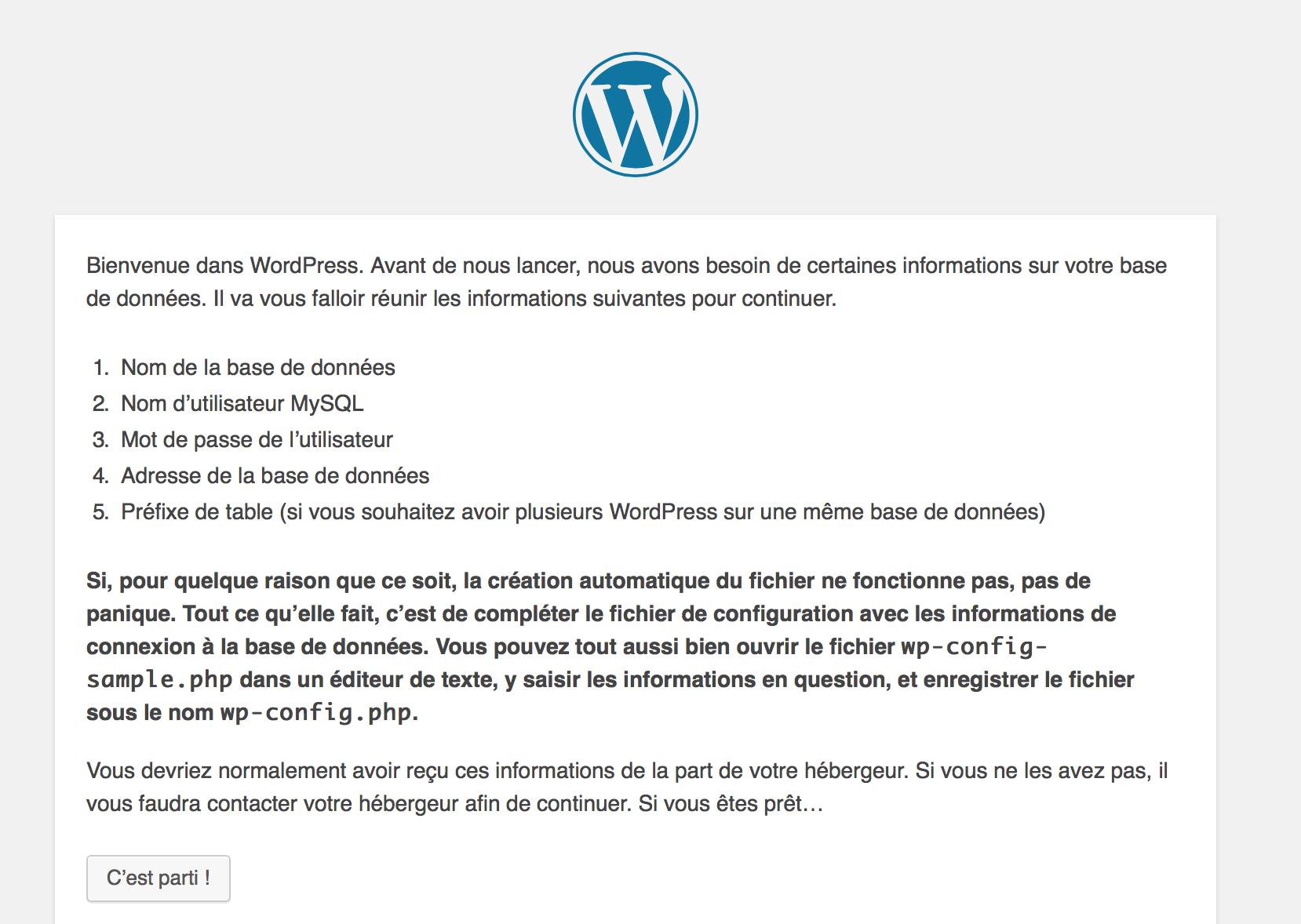 installation WordPress écran 1
