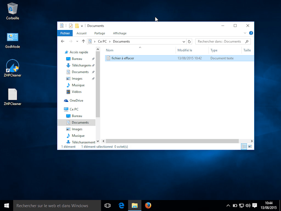 Supprimer fichier sur Windows 10 