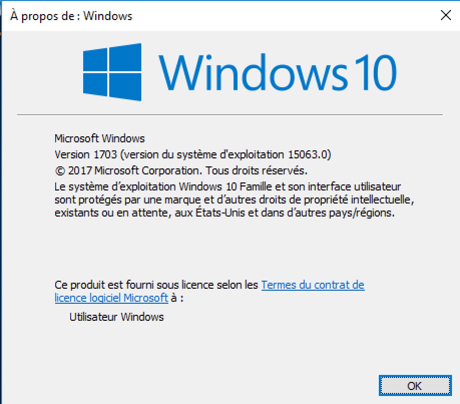 fenêtre version Windows 10