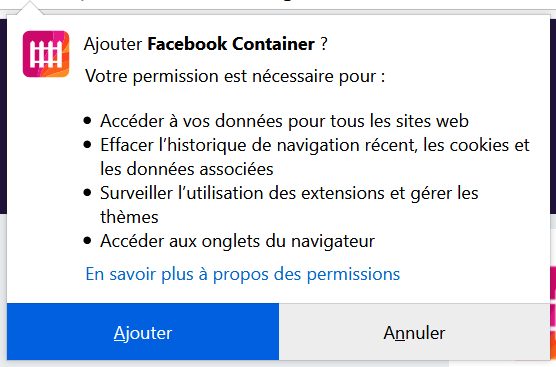 Facebook Container add-on installation 2